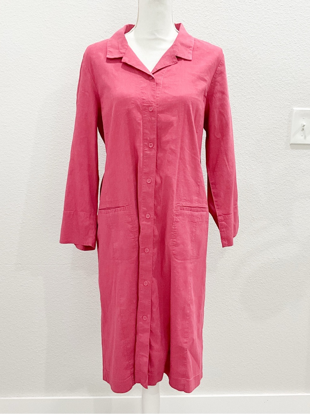Eileen Fisher Pink Linen Shirt Dress, size L